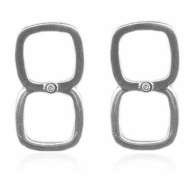 Sterling Silver CZ Double Open Square Earrings - Grocery
