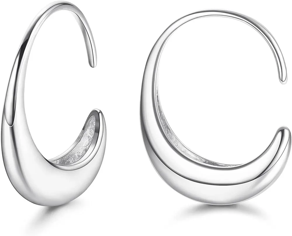 14k Gold Plated Hoop Earrings for Women Large Oval Hook Earrings Open C Hoops Chunky Earrings - Grocery