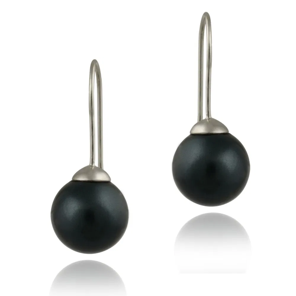 Sterling Silver 12mm Dark Blue Shell Pearl Drop Earrings - Grocery