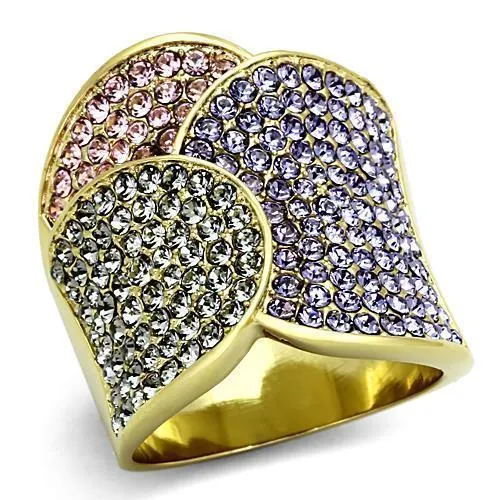 TK1420 - IP Gold(Ion Plating) Stainless Steel Ring with Top Grade Crystal in Multi Color - Grocery
