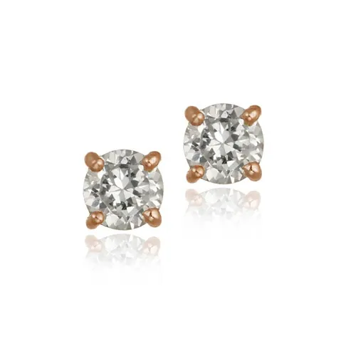 18K Rose Gold Plated CZ Round Stud Earrings, 6mm - Grocery