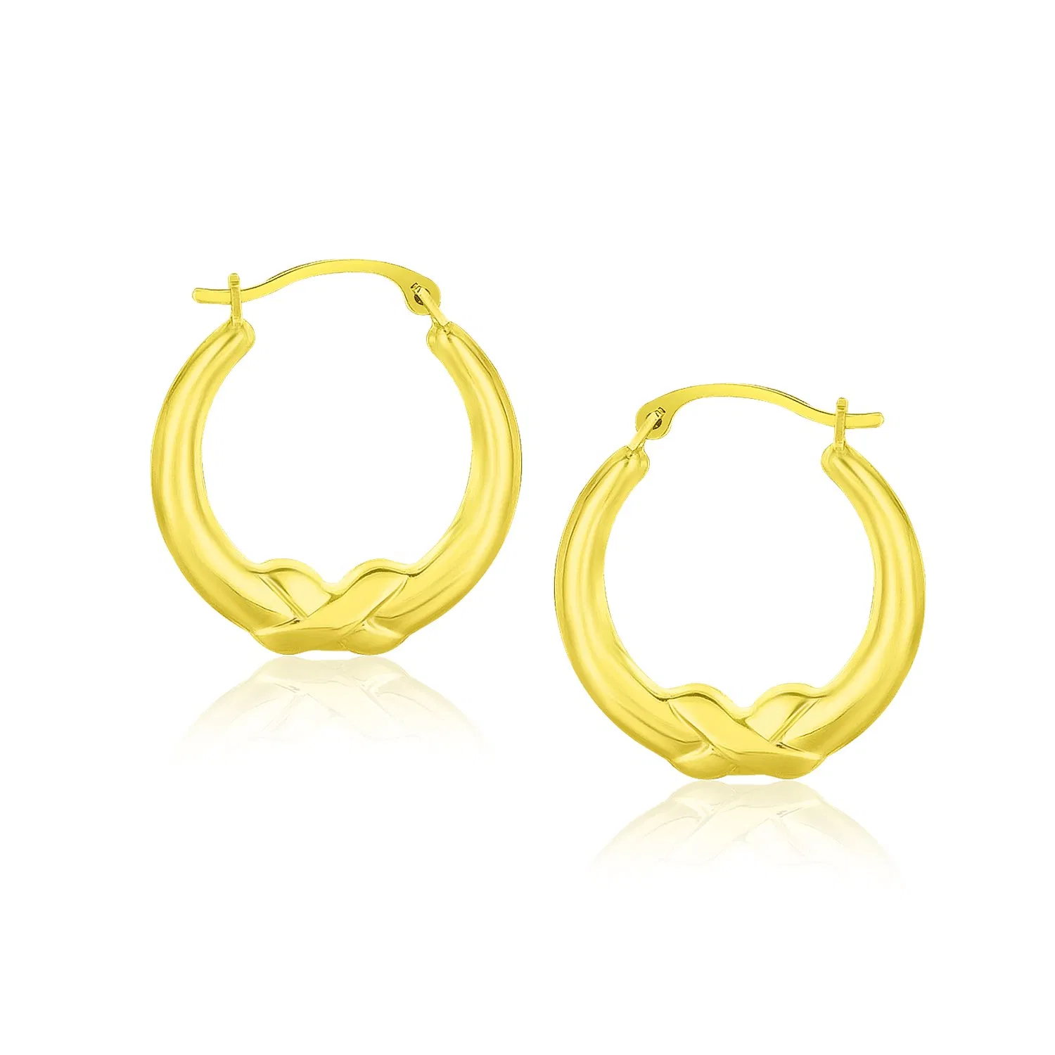 10k Yellow Gold X Motif Round Shape Hoop Earrings - Grocery