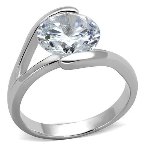 3W1072 - Rhodium Brass Ring with AAA Grade CZ in Clear - Grocery