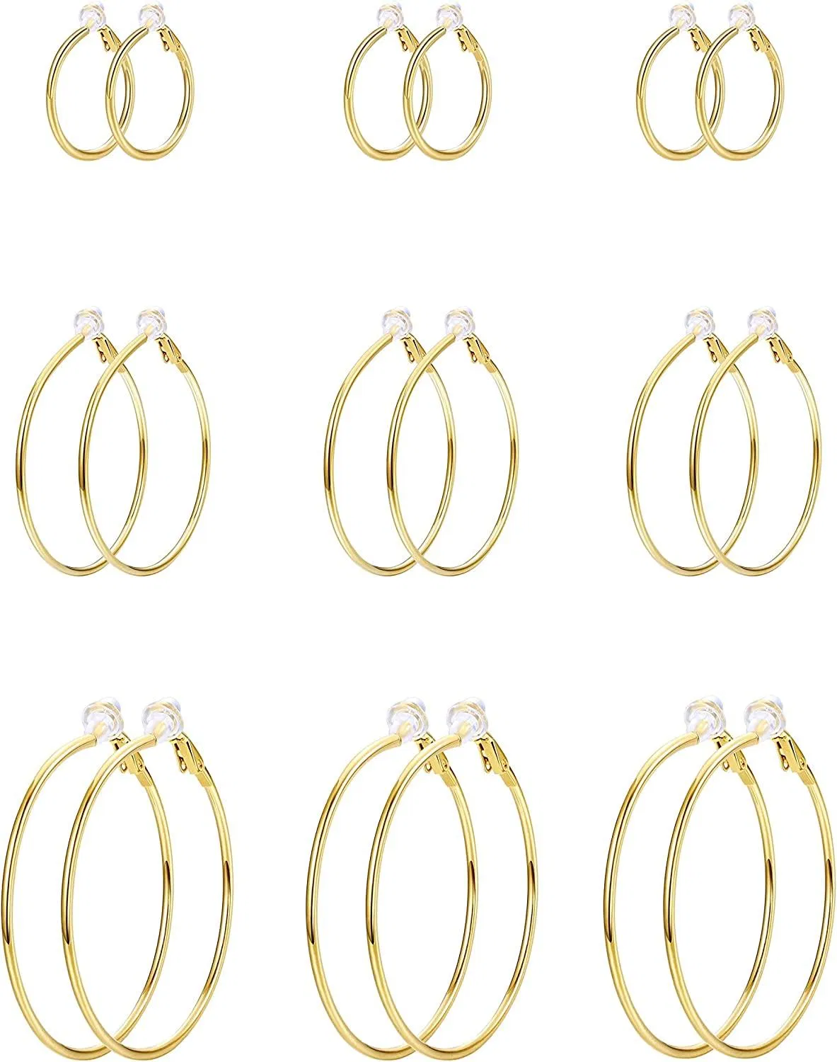 9 Pairs 316L Surgical Clip On Hoop Earrings for Women Fake Earrings Hoops for Non-Pierced Ears - Grocery