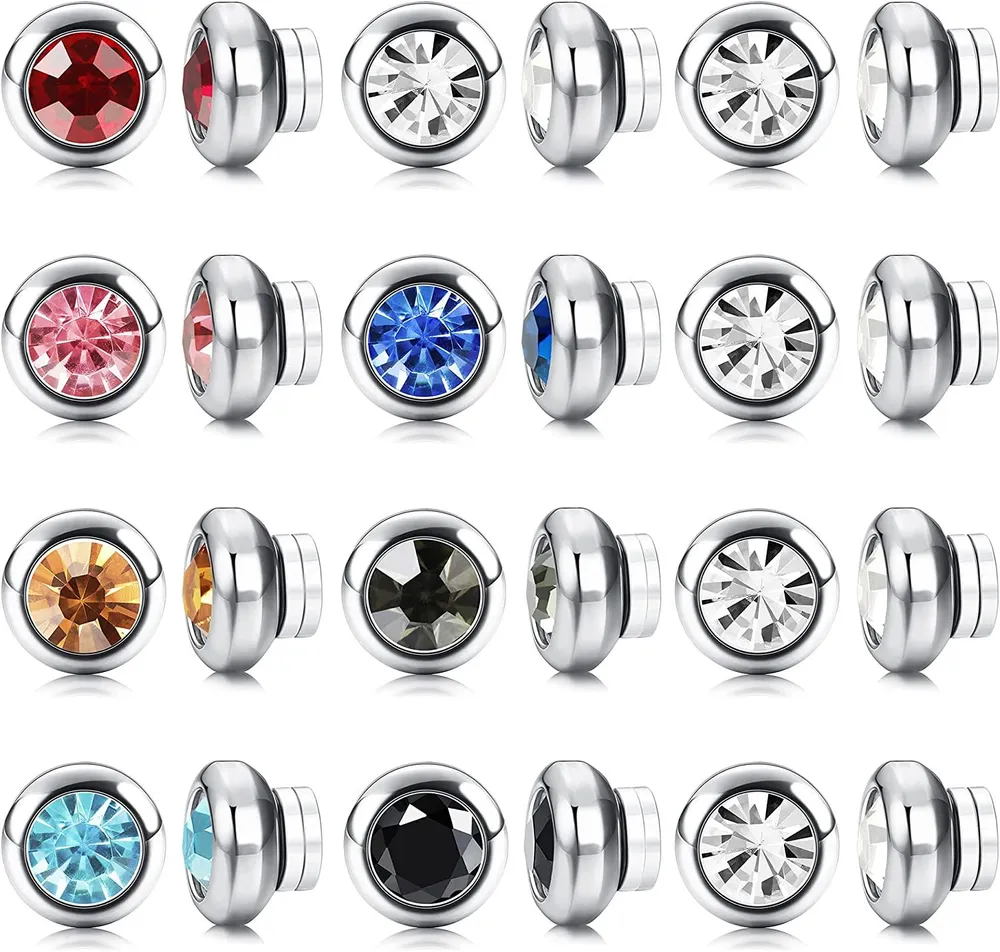 12 Pairs Magnetic Stud Earrings for Men Women Non-piercing CZ Magnet Earrings Stainless Magnetic Clip on Tragus Nose Stud Earrings Set - Grocery