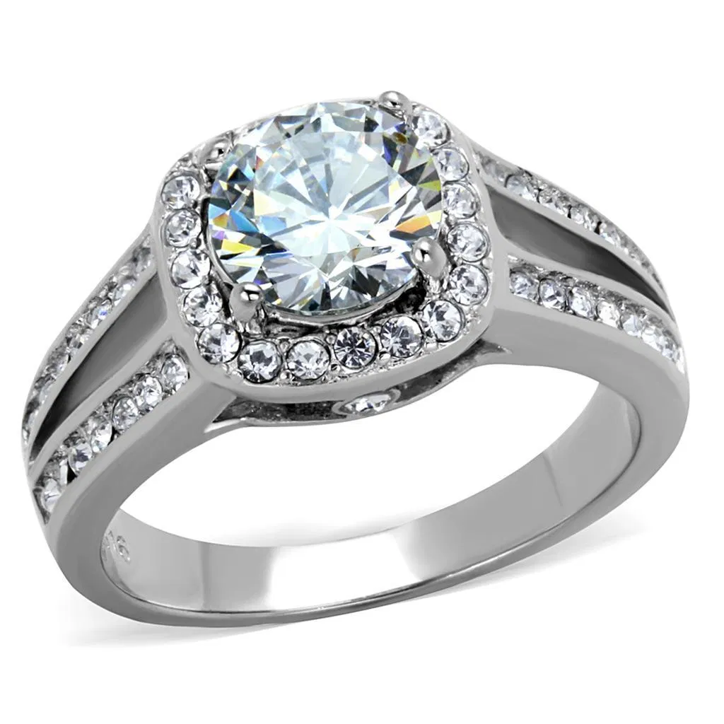 TK2043 - High polished (no plating) Stainless Steel Ring with AAA Grade CZ in Clear - Grocery