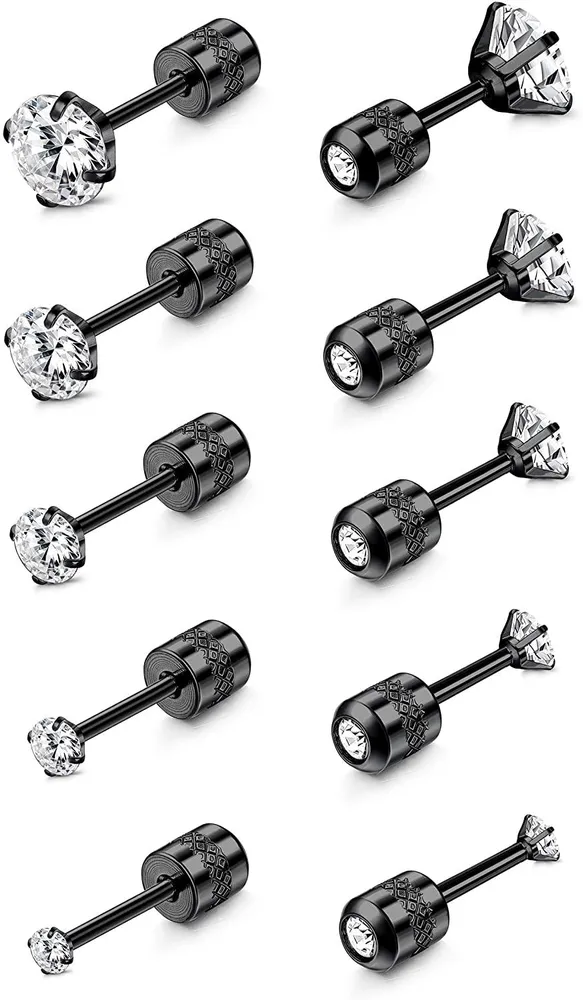 5 Pairs 18G Cartilage Earrings for Women Men Tiny Stainless Steel Piercing Stud Earrings CZ Screw Back Earrings - Grocery