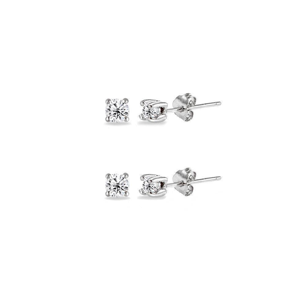 Sterling Silver Cubic Zirconia Set of 2 Round 2mm Stud Earrings - Grocery