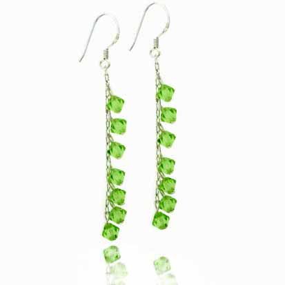 Sterling Silver Green Swarovski Elements Dangle Earrings - Grocery