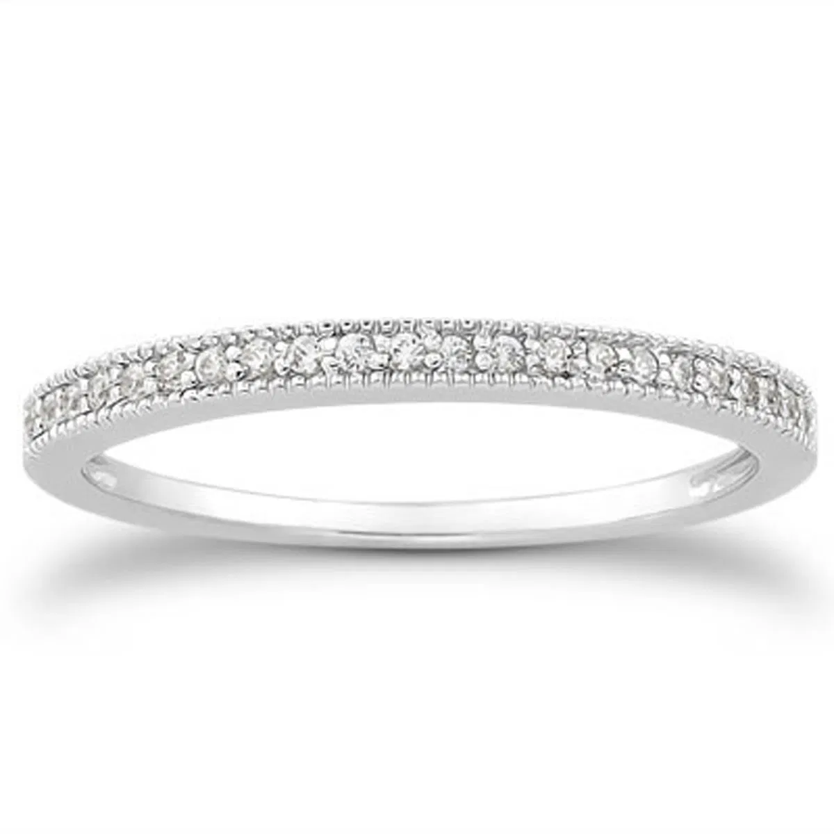 14k White Gold Diamond Micro Pave Diamond Milgrain Wedding Ring Band - Grocery
