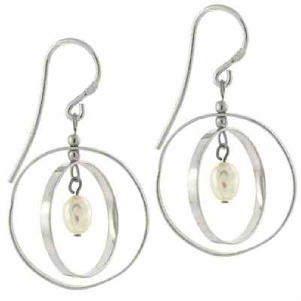 Sterling Silver Freshwater Cultured White Pearl Hoop Earrings - Grocery