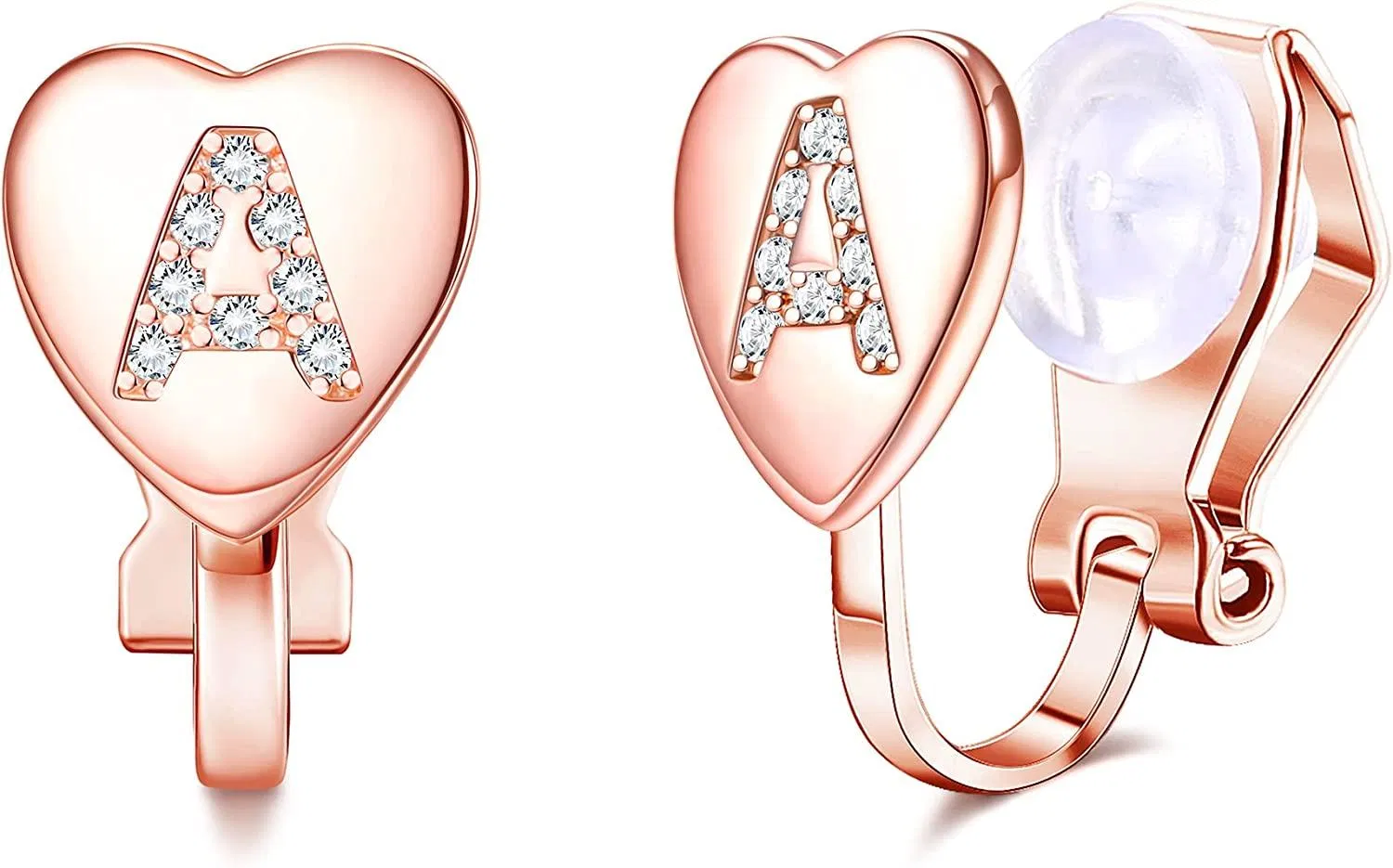 Heart Initial Clip on Stud Earrings for Women Rose Gold Plated Dainty Alphabet Letters Stud Earrings Non Pierced Stud Earrings - Grocery