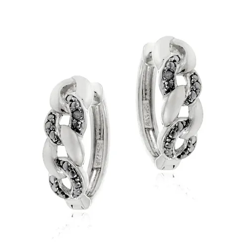 Sterling Silver Black Diamond Accent Infinity Huggie Earrings - Grocery