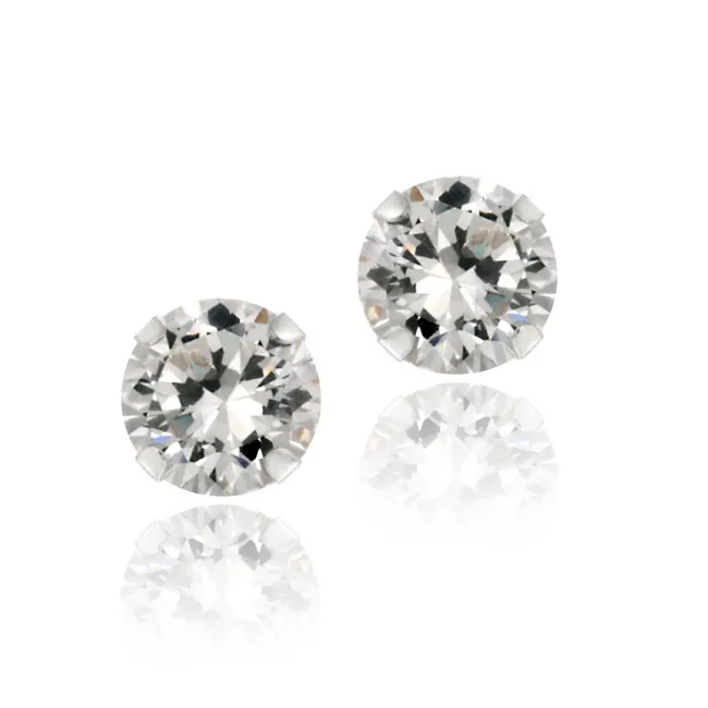 14k White Gold 5mm Round CZ Stud Earrings - Grocery