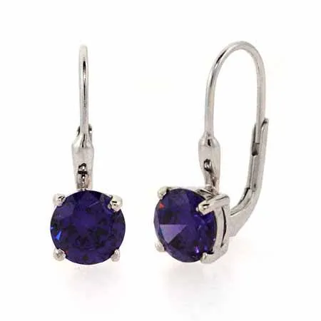 Sterling Silver 2.56ct Purple CZ Leverback Earrings - Grocery