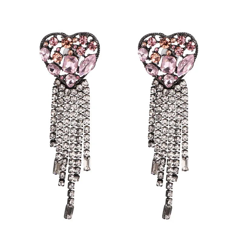 Fashion Exaggeration Jewelry Alloy Diamond-encrusted Heart Pendant Earrings - Grocery