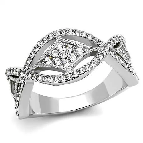 TK3027 - High polished (no plating) Stainless Steel Ring with Top Grade Crystal in Clear - Grocery