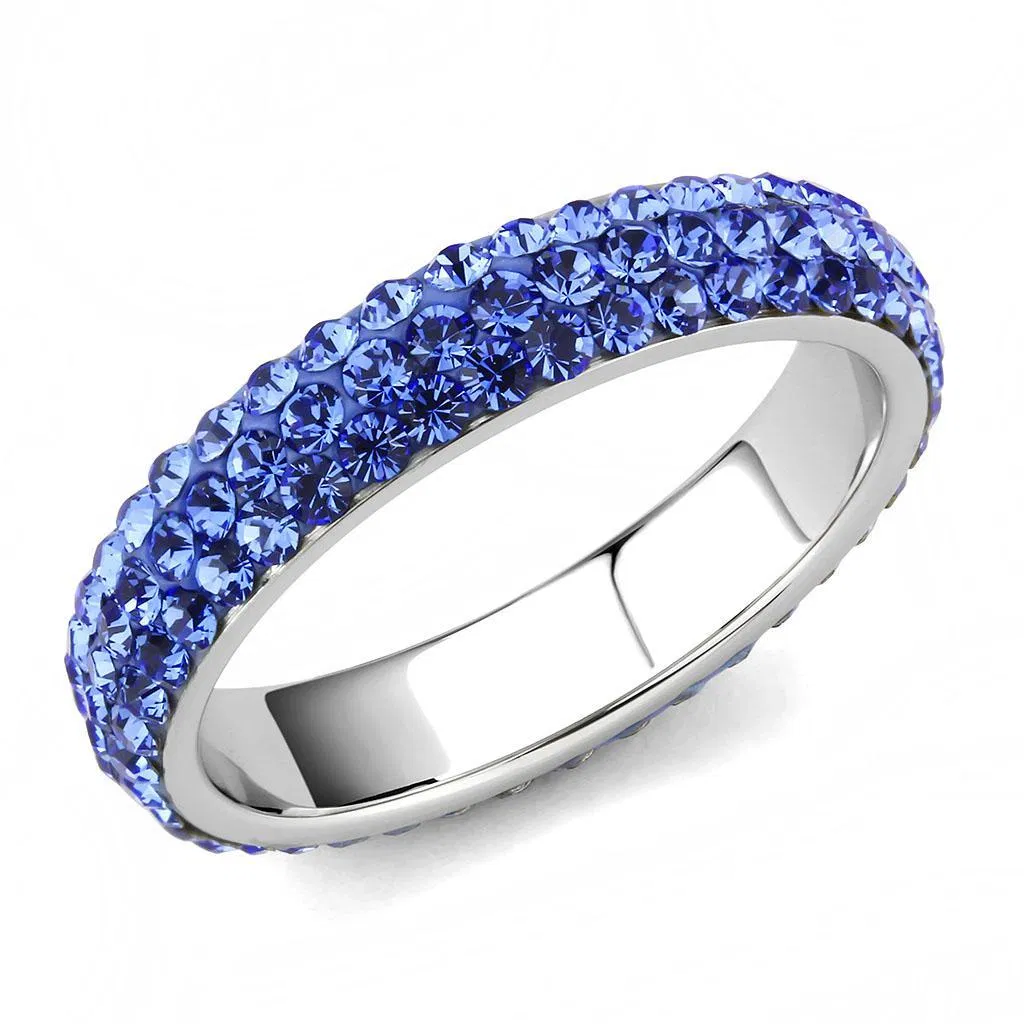 TK3539 - High polished (no plating) Stainless Steel Ring with Top Grade Crystal in Sapphire - Grocery
