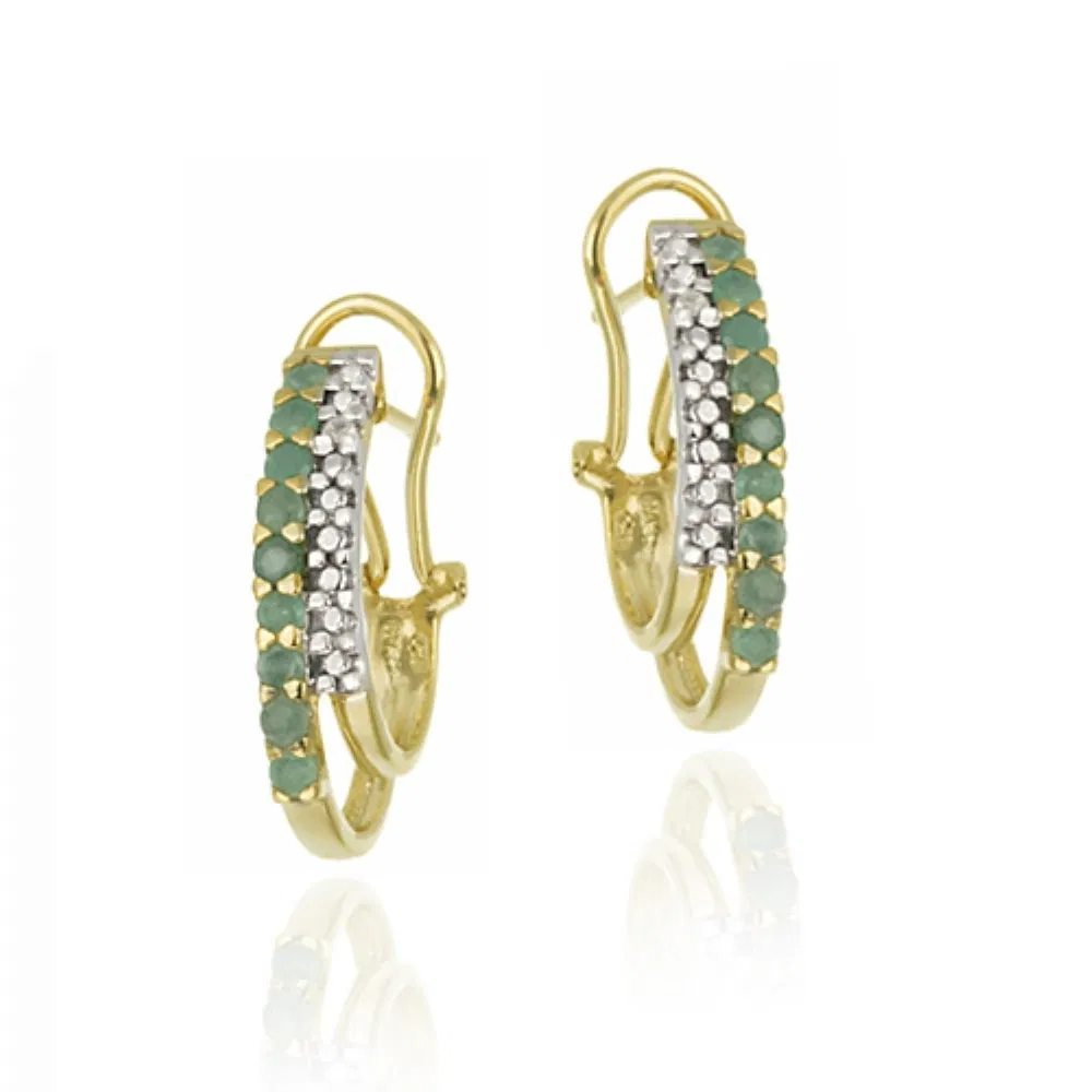 18K Gold over Sterling Silver Emerald & Diamond Accent Double Row Half Hoop Earrings - Grocery