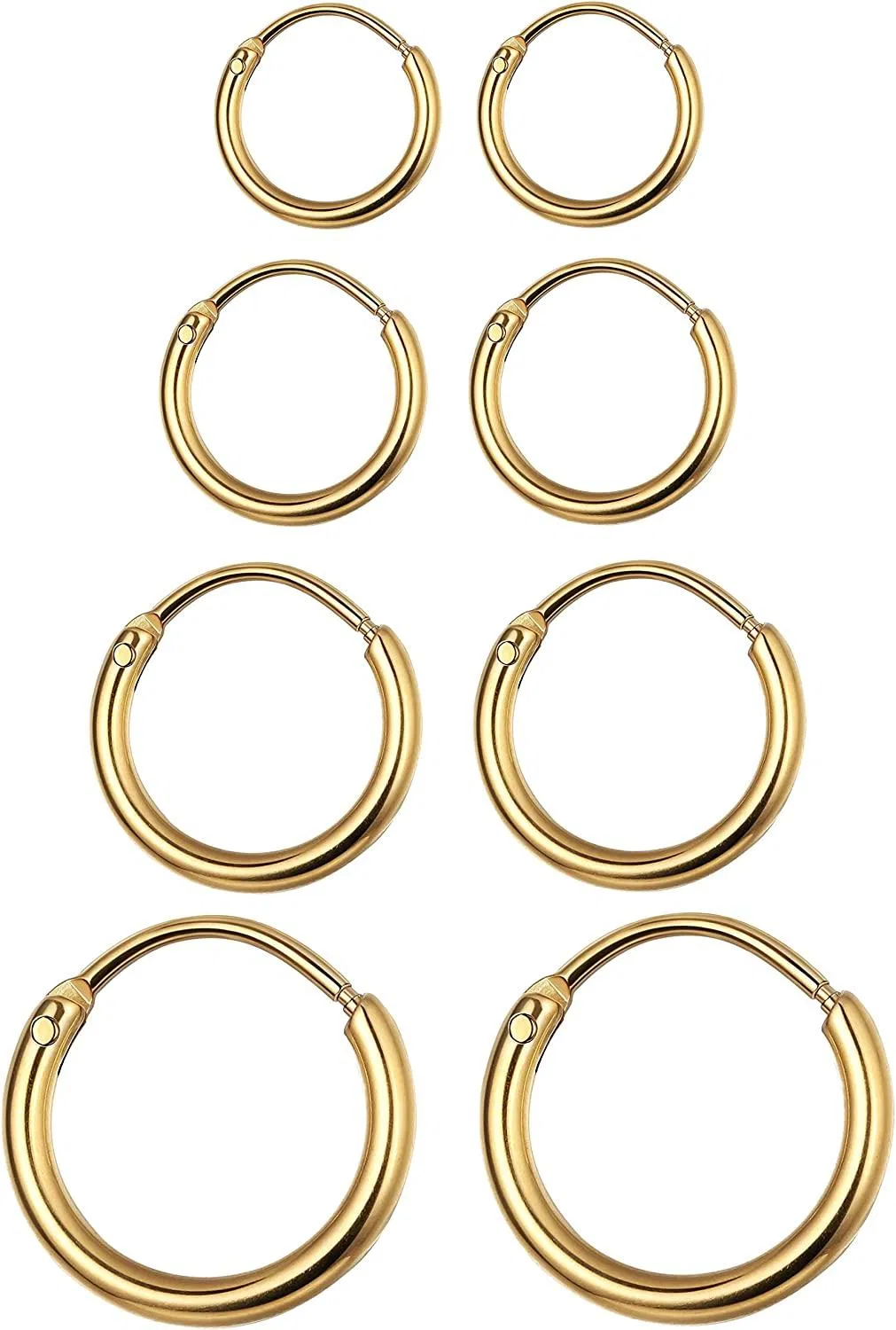 4 Pairs Stainless Basic Small Large Endless Hoop Earrings Silver Golden Rose Tone Hoop Earrings 10-20MM - Grocery