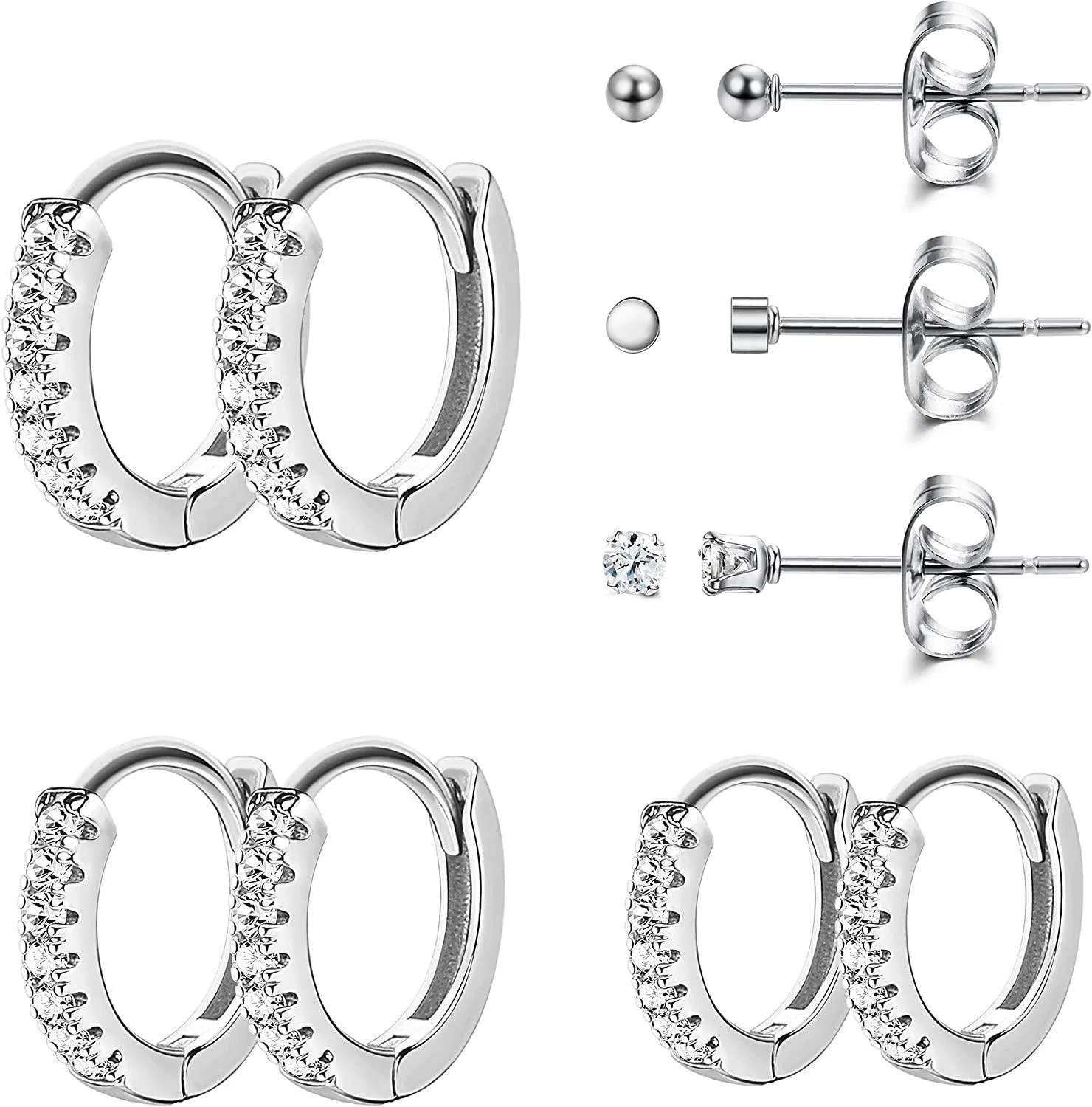 6Pairs Small Hoop Earrings Set for Men Women Tiny Cartilage Earring Cubic Zirconia Huggie Earrings Mini Hoop Earrings Piercing 8mm 10mm 12mm - Grocery