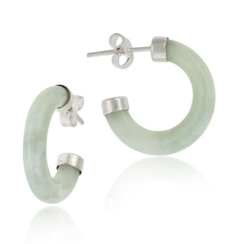 Sterling Silver Green Jade Half Hoop Earrings - Grocery