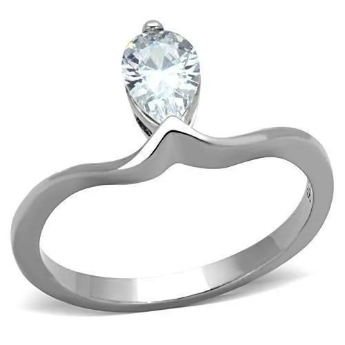 TK1336 - High polished (no plating) Stainless Steel Ring with AAA Grade CZ in Clear - Grocery