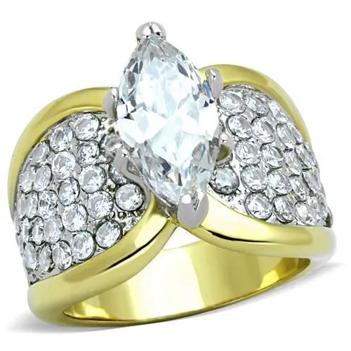 TK1548 - Two-Tone IP Gold (Ion Plating) Stainless Steel Ring with AAA Grade CZ in Clear - Grocery