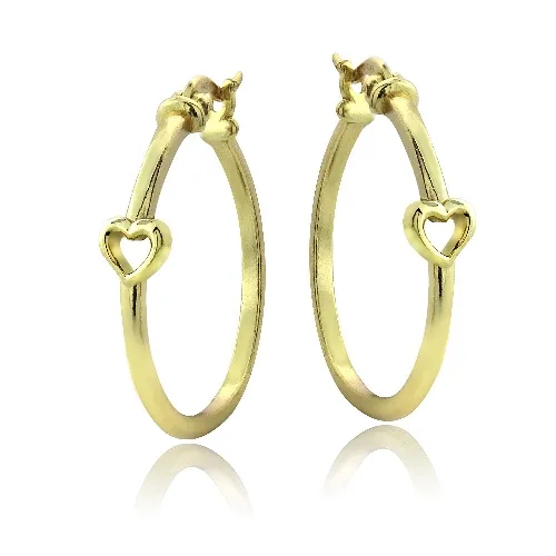 Gold Tone over Sterling Silver Heart Polished Hoop Earrings - Grocery