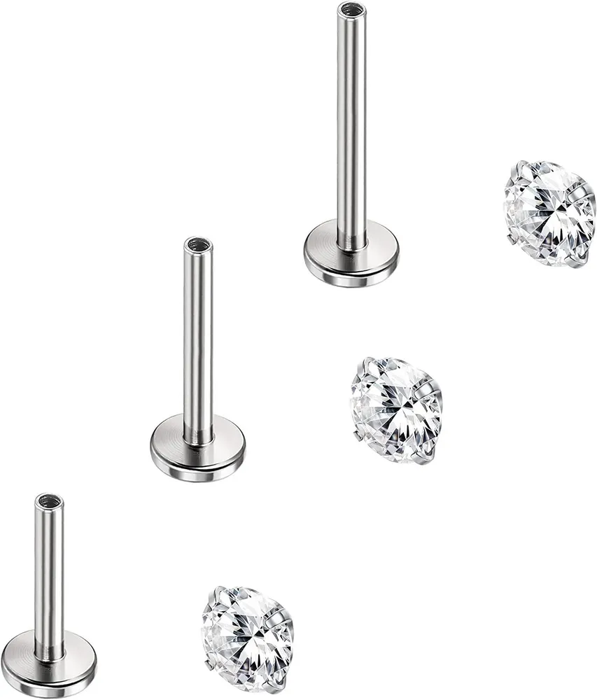 3pcs 16G Cartilage Tragus Earrings Stud 316L Surgical 5A CZ Forward Helix Earrings Medusa Labret Stud Monroe Conch Lip Piercing for Women - Grocery