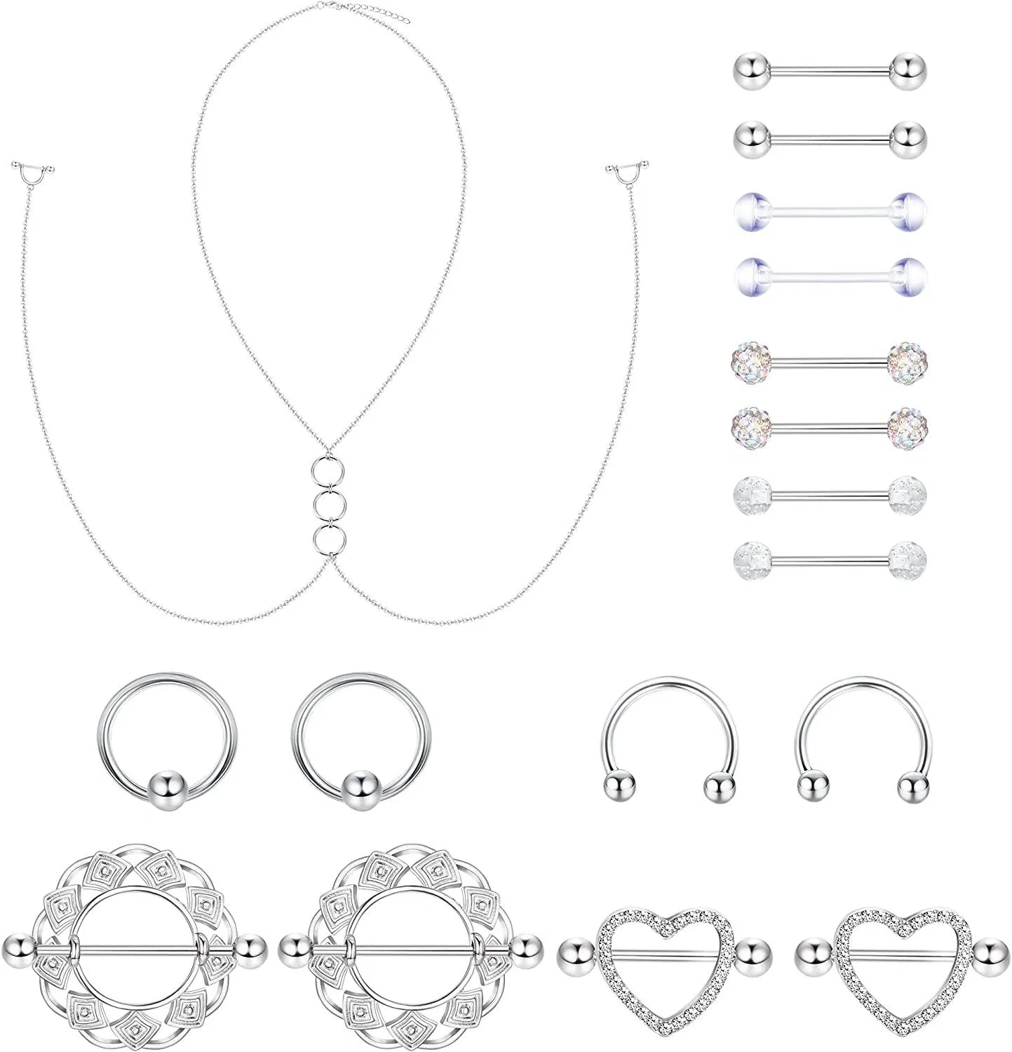 14G Nipple Rings for Women Surgical Nipple Piercing Cute Sexy Nipple Rings Nipple Piercing Barbell Silver Rose Gold Color - Grocery