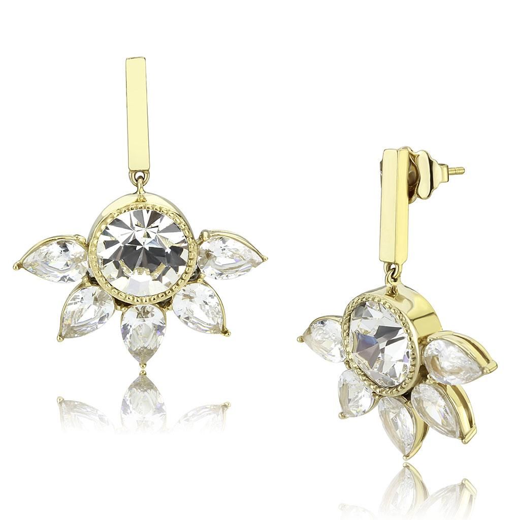 TK3661 - IP Gold(Ion Plating) Stainless Steel Earrings with Top Grade Crystal in Clear - Grocery