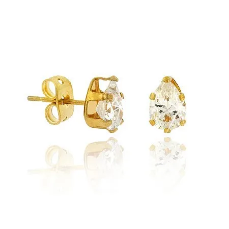 18K Gold over Sterling Silver CZ Teardrop Stud Earrings - Grocery