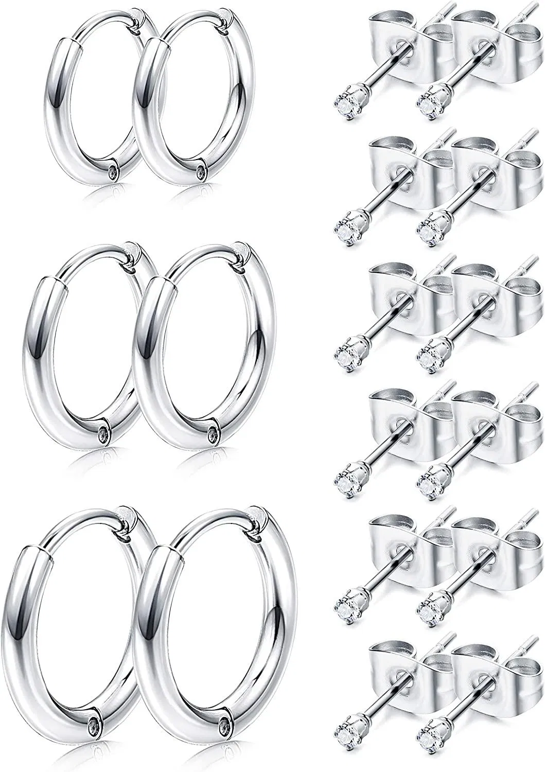 Cartilage Earrings for Men Women 2MM Tiny Stud Earrings Small Endless Hoop Earrings Cartilage Helix Piercing - Grocery
