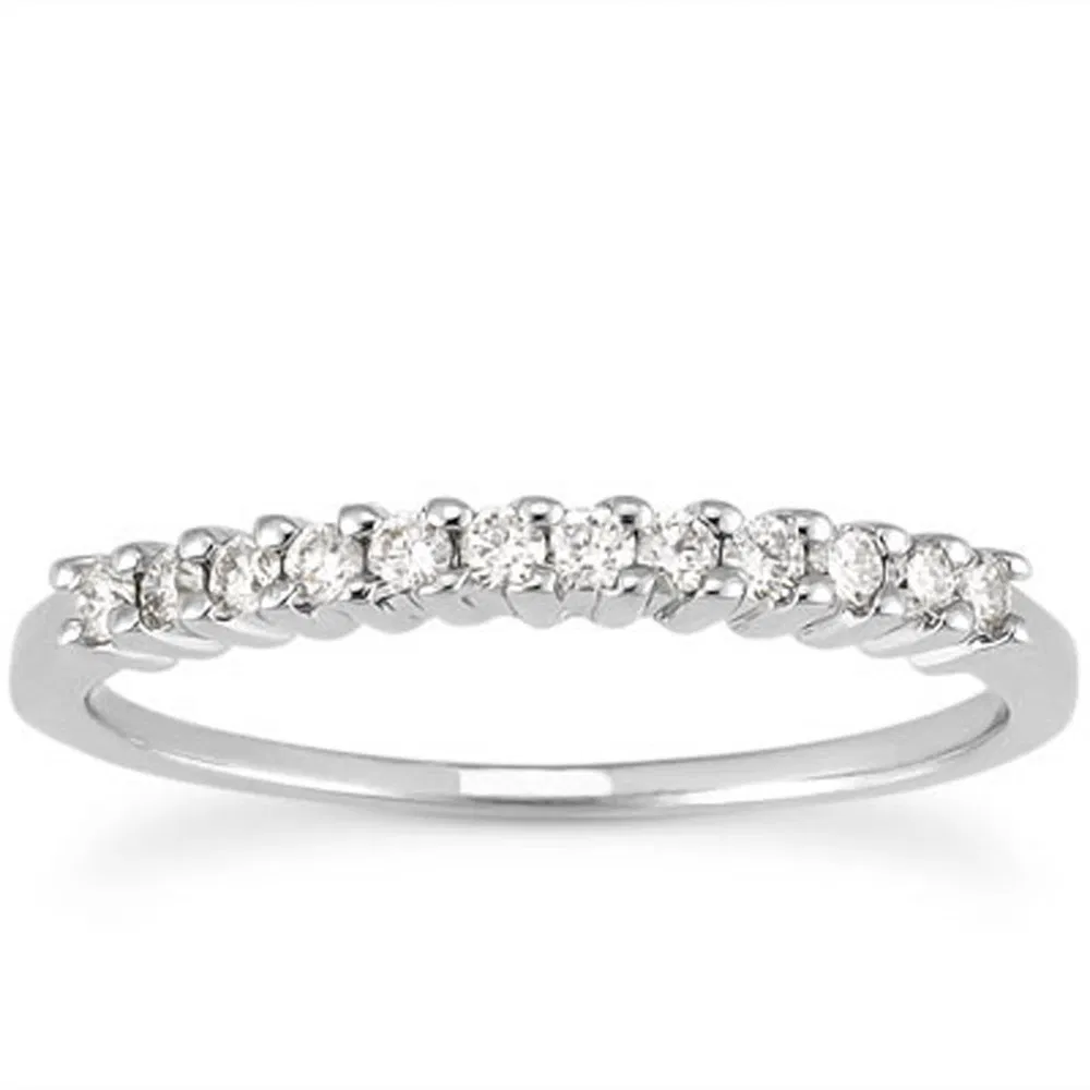 14k White Gold Raised Shared Prong Diamond Wedding Ring Band - Grocery
