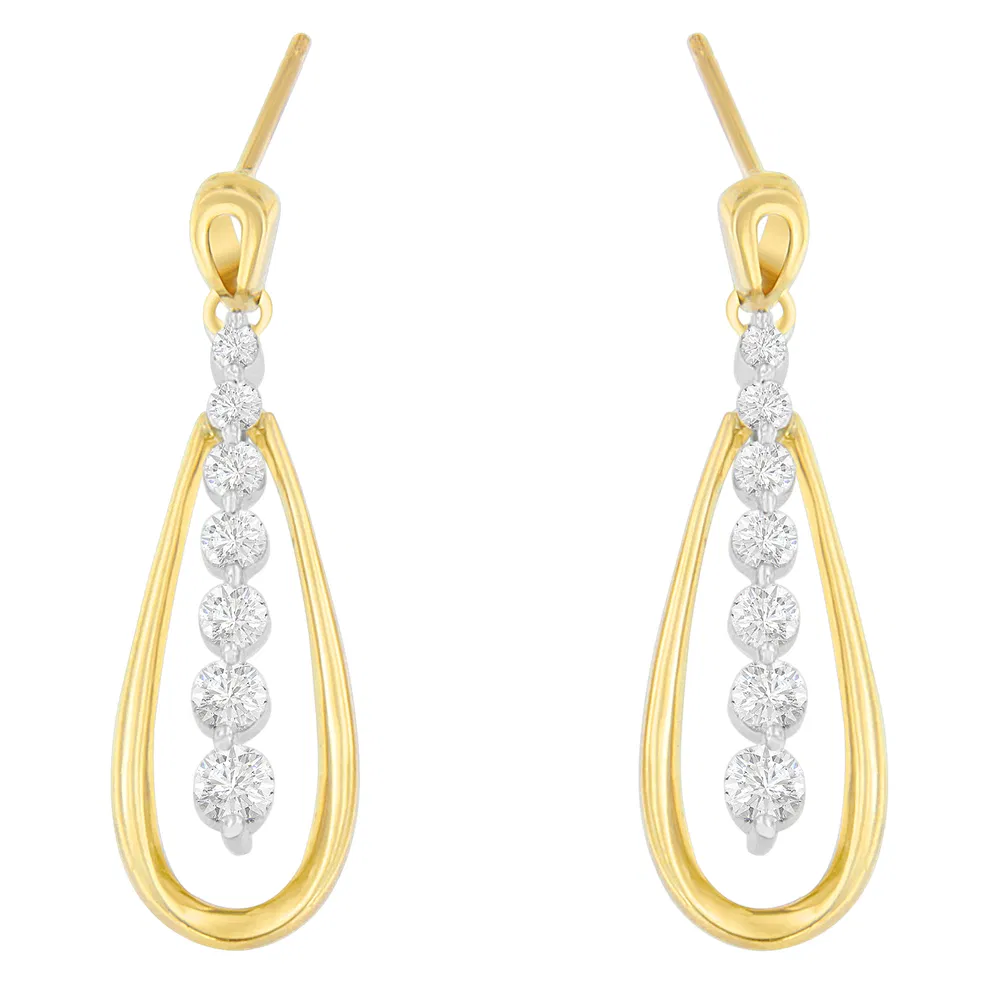 14K Two Toned Gold Dangling Diamond Drop Earrings (1.00cttw, H-I color,SI1-SI2 clarity) - Grocery