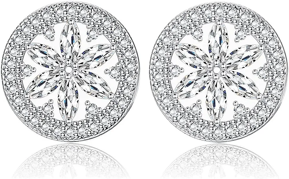 Sterling Snowflake Stud Earrings for Women Cubic Zirconia Studs Hypoallergenic Earrings CZ Earrings - Grocery