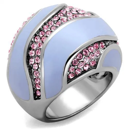 TK1744 - High polished (no plating) Stainless Steel Ring with Top Grade Crystal in Light Rose - Grocery