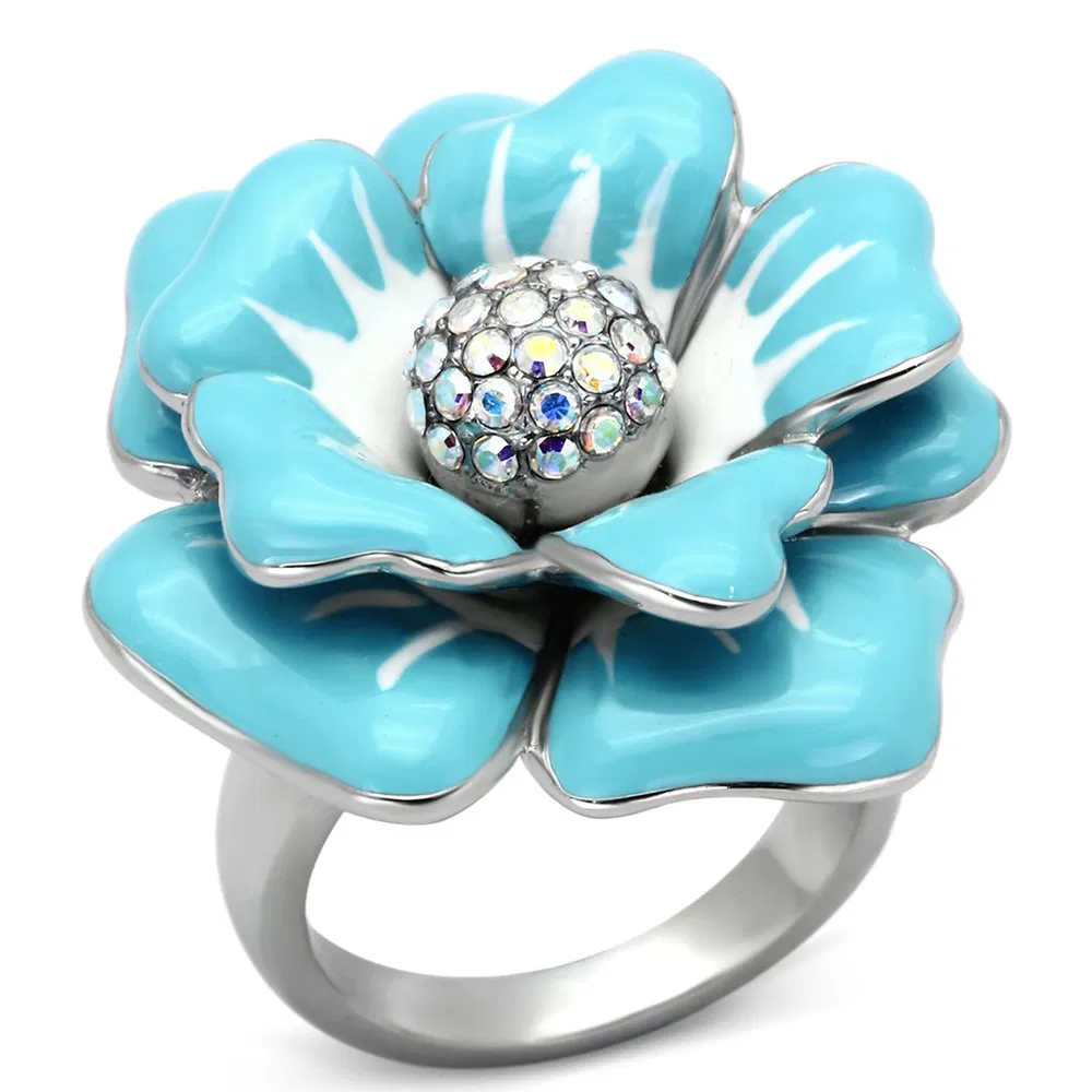 TK817 - High polished (no plating) Stainless Steel Ring with Top Grade Crystal in Aurora Borealis (Rainbow Effect) - Grocery