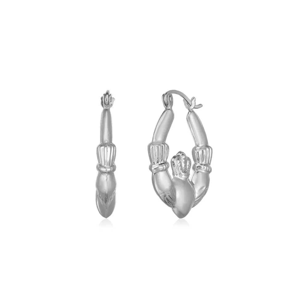 14K White Gold Claddagh Symbol Hoop Earrings - Grocery