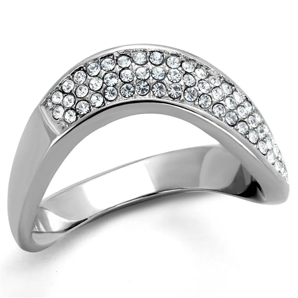 TK2181 - High polished (no plating) Stainless Steel Ring with Top Grade Crystal in Clear - Grocery