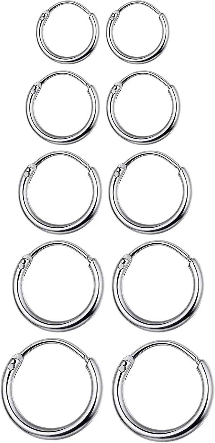 5Pairs Stainless Hoop Earrings for Men Women Cartilage Tragus Earring Endless Small Hoop Earrings Body Piercing Set 20G Post; 8MM-16MM - Grocery