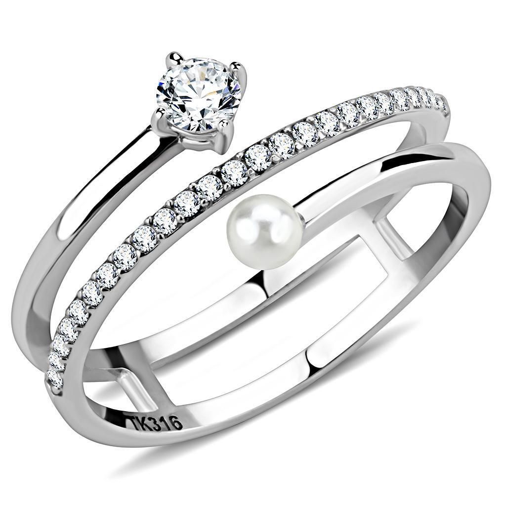 DA134 - High polished (no plating) Stainless Steel Ring with AAA Grade CZ in Clear - Grocery