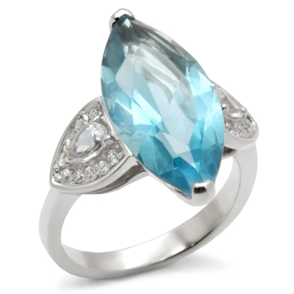 31212 - High-Polished 925 Sterling Silver Ring with Synthetic Spinel in Sea Blue - Grocery
