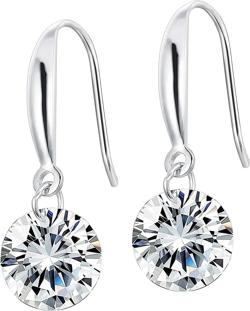 925 Sterling Silver Round CZ Drop Earrings for Women Cubic Zirconia Dangle Earrings White Gold Plated Hypoallergenic Jewelry - Grocery