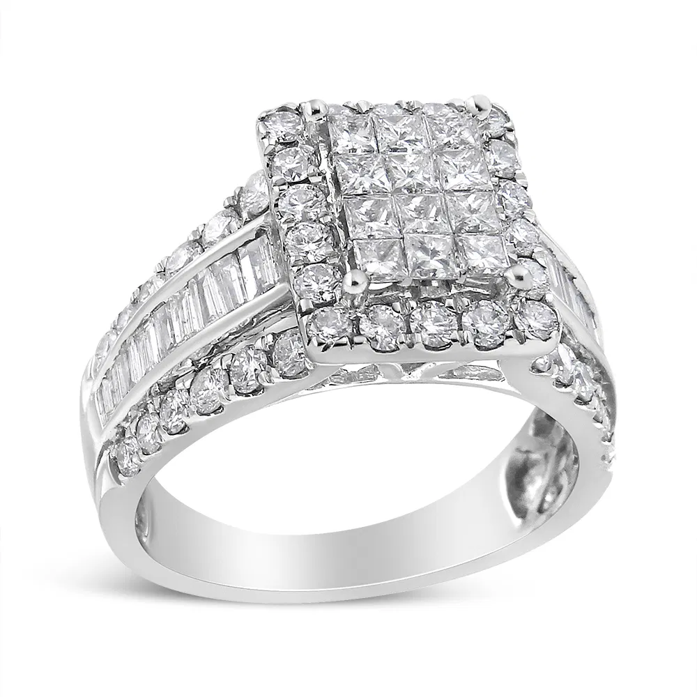 14K White Gold 2.00 Cttw Composite Head with Halo and Side Stones Diamond Ring (H-I Color, SI1-SI2 Clarity) - Ring Size 7 - Grocery