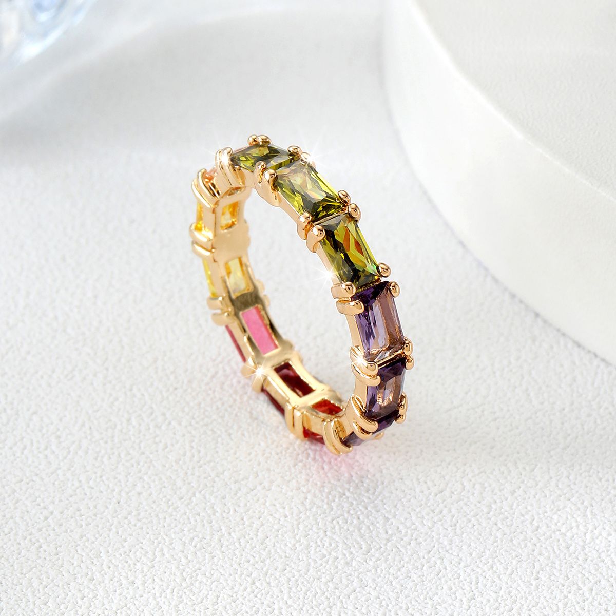 1pc Multicolor Cubic Zirconia Circle Golden Plated Ring - Grocery
