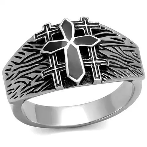 TK2505 - High polished (no plating) Stainless Steel Ring with Epoxy in Jet - Grocery
