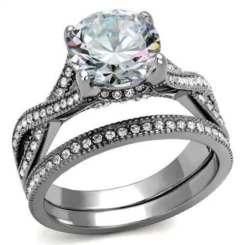 TK2478 - High polished (no plating) Stainless Steel Ring with AAA Grade CZ in Clear - Grocery