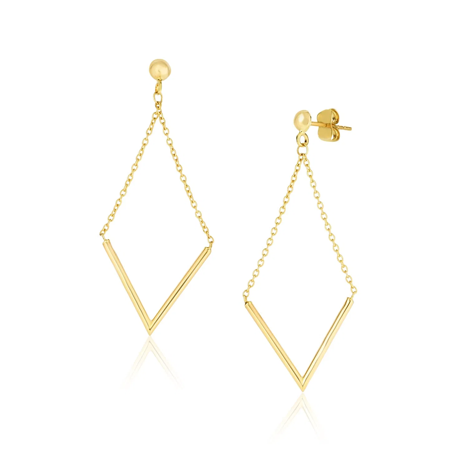 14k Yellow Gold Diamond Shape Chain Drop Earrings - Grocery